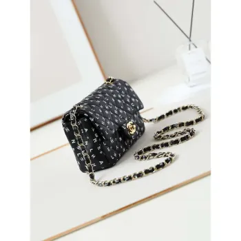 Chanel A69900 Mini Flap Black Lambskin Printed AS1116 with White CC logo