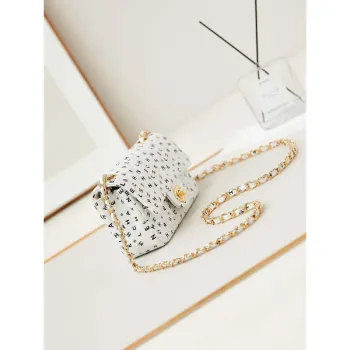Chanel A69900 Mini Flap White Lambskin Printed AS1116 with Black CC logo