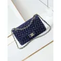 Chanel A01112 Flap Blue Fabric Printed with white raindrops