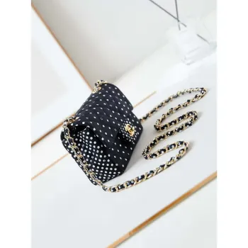 Chanel A69900 24P Mini Flap Black Fabric Printed with white raindrops AS1116