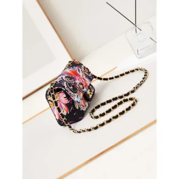 Chanel A69900 Mini Flap Printed Fabric & Gold Metal AS1116  Black & Multicolour
