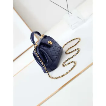 Chanel AS4958 Mini Flap bag With top handle Shiny Lambskin & Gold Tone Metal Navy blue