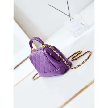 Chanel AS4958 Mini Flap bag With top handle Shiny Lambskin & Gold Tone Metal Purple