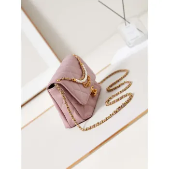 Chanel AS5011 Flap bag Shiny Lambskin Imitation Pearls & Gold Tone Metal Pink