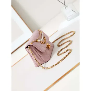 Chanel AS4986 Mini Flap bag Shiny Lambskin  Imitation Pearls & Gold Tone Metal Pink