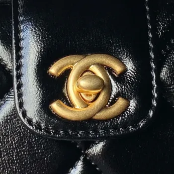 Chanel AS4959  Flap bag With top handle Shiny Lambskin & Gold Tone Metal Black