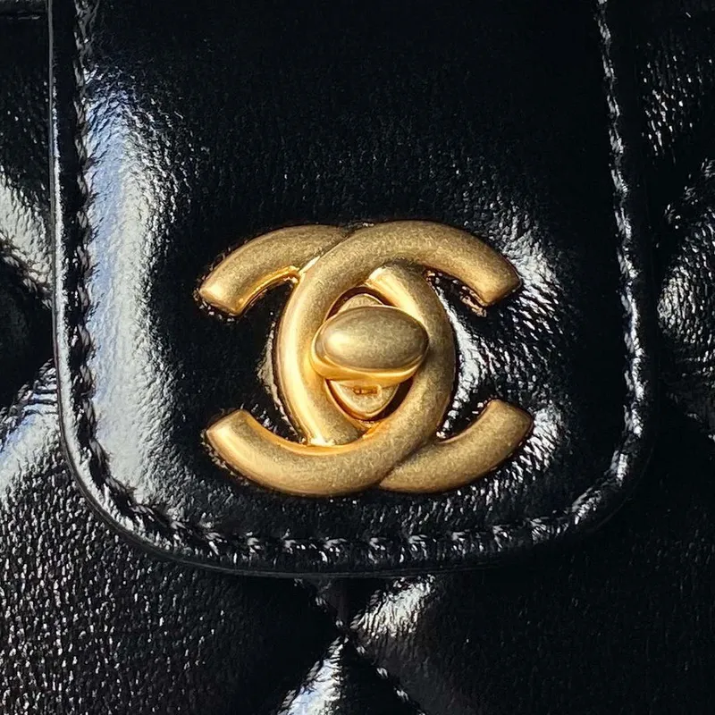 Chanel AS4959  Flap bag With top handle Shiny Lambskin & Gold Tone Metal Black