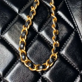Chanel AS4959  Flap bag With top handle Shiny Lambskin & Gold Tone Metal Black