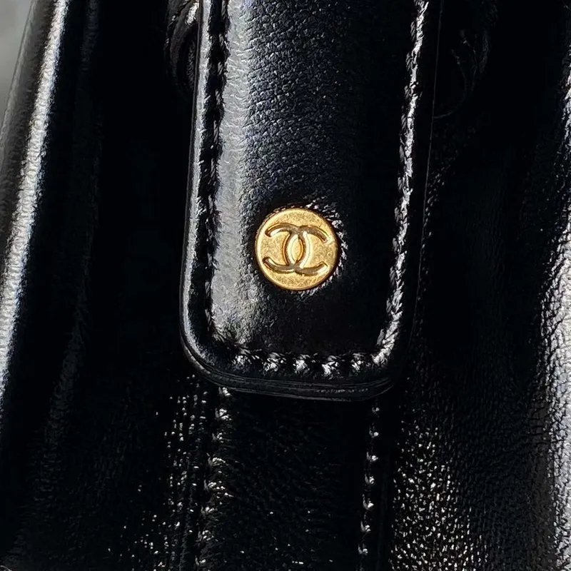 Chanel AS4959  Flap bag With top handle Shiny Lambskin & Gold Tone Metal Black