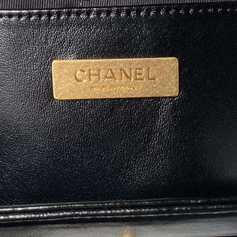 Chanel AS4959  Flap bag With top handle Shiny Lambskin & Gold Tone Metal Black