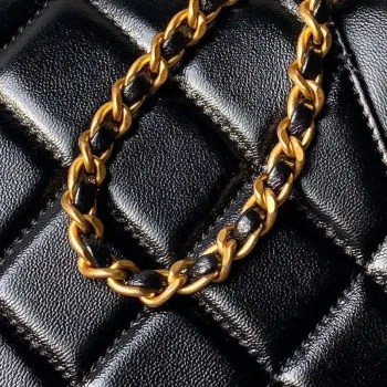 Chanel AS4958 Mini Flap bag With top handle Shiny Lambskin & Gold Tone Metal Black