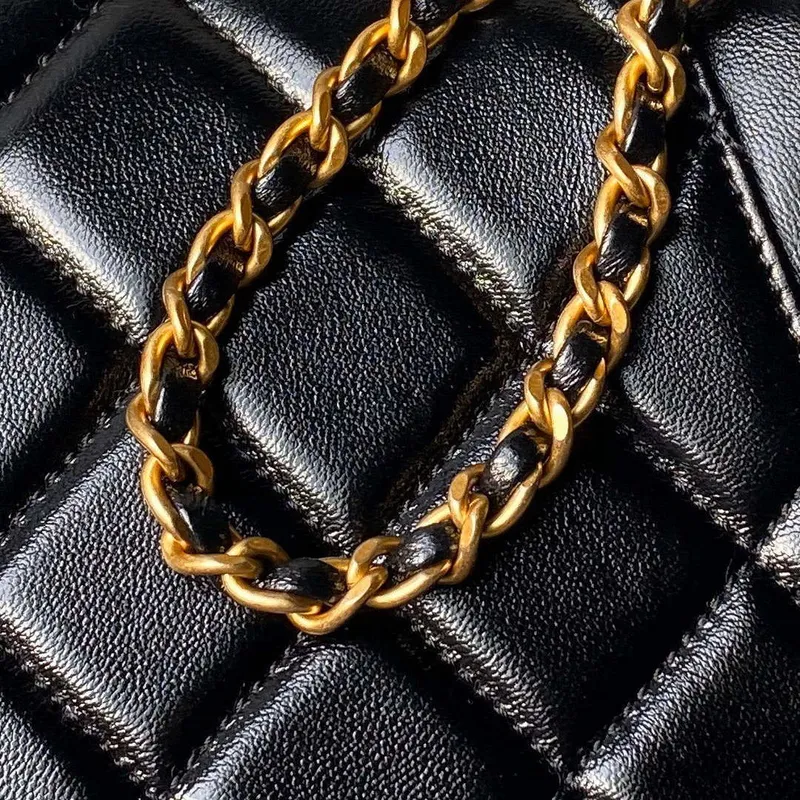 Chanel AS4958 Mini Flap bag With top handle Shiny Lambskin & Gold Tone Metal Black