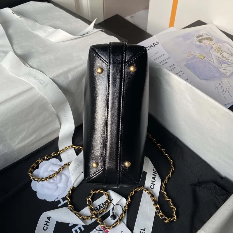 Chanel AS4958 Mini Flap bag With top handle Shiny Lambskin & Gold Tone Metal Black