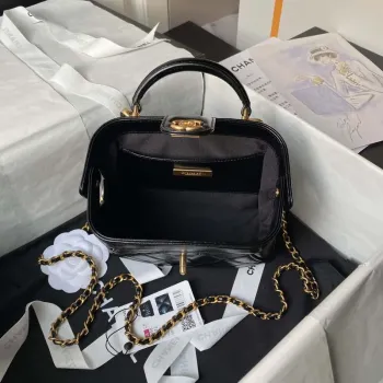 Chanel AS4958 Mini Flap bag With top handle Shiny Lambskin & Gold Tone Metal Black