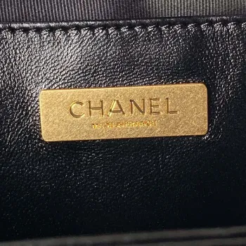 Chanel AS4958 Mini Flap bag With top handle Shiny Lambskin & Gold Tone Metal Black