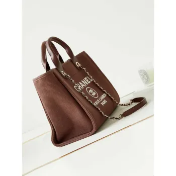 Chanel AS3257 Small Shopping Bag Mixed Fibers Calfskin & Gold Tone Metal Brown