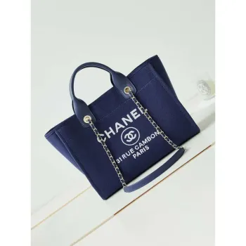 Chanel AS3257 Small Shopping Bag Mixed Fibers Calfskin & Gold Tone Metal Blue
