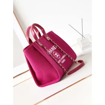 Chanel AS3257 Small Shopping Bag Mixed Fibers Calfskin & Gold Tone Metal Rose Red