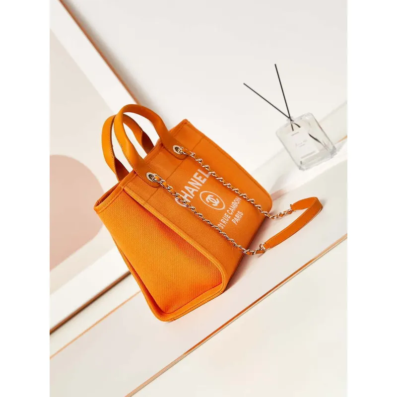 Chanel AS3257 Small Shopping Bag Mixed Fibers Calfskin & Gold Tone Metal Orange