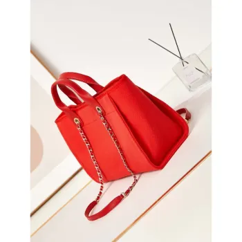 Chanel AS3257 Small Shopping Bag Mixed Fibers Calfskin & Gold Tone Metal Red