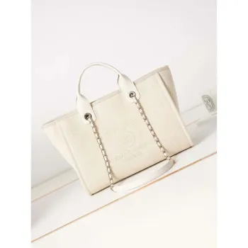 Chanel AS3257 Small Shopping Bag Mixed Fibers Calfskin & Gold Tone Metal White