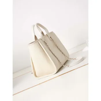 Chanel AS3257 Small Shopping Bag Mixed Fibers Calfskin & Gold Tone Metal White