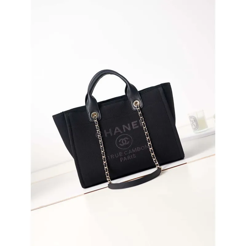 Chanel AS3257 Small Shopping Bag Mixed Fibers Calfskin & Gold Tone Metal Black