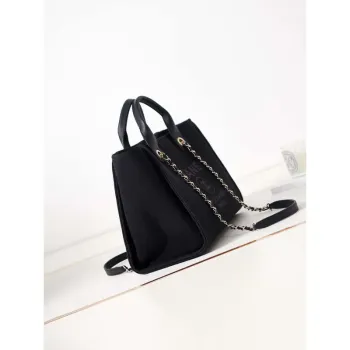 Chanel AS3257 Small Shopping Bag Mixed Fibers Calfskin & Gold Tone Metal Black