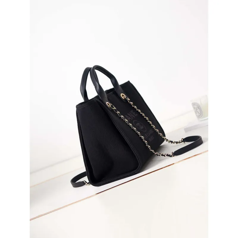 Chanel AS3257 Small Shopping Bag Mixed Fibers Calfskin & Gold Tone Metal Black