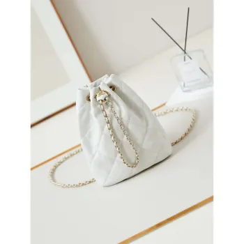 Chanel AS4810 Backpack Shiny Lambskin & Gold Tone Metal White