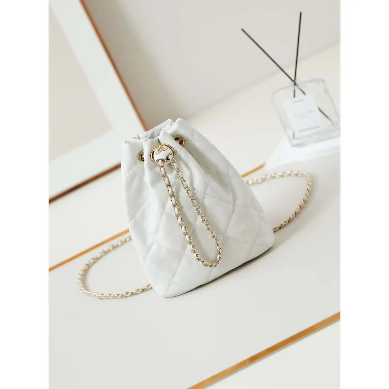 Chanel AS4810 Backpack Shiny Lambskin & Gold Tone Metal White