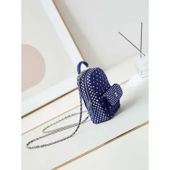 Chanel Ap3753 CLASSIC MINI Backpack Tweed & Gold Tone Metal Blue white