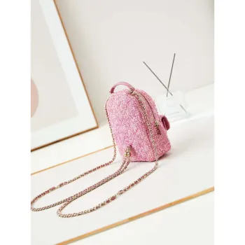 Chanel Ap3753 CLASSIC MINI Backpack Tweed & Gold Tone Metal Light Pink