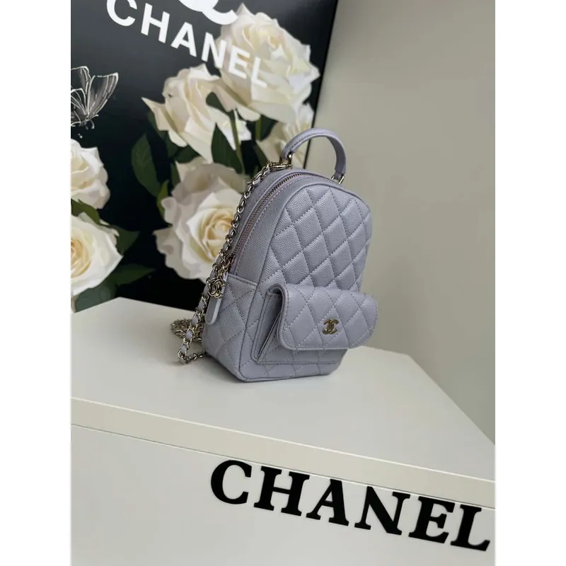 Chanel Ap3753 CLASSIC MINI Backpack Calfskin Gray Purple