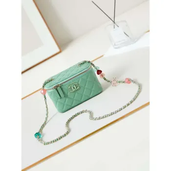 Chanel AP3784 Clutch With Chain Lambskin Vanity Box bag with Enamel buckle AP3231 Green