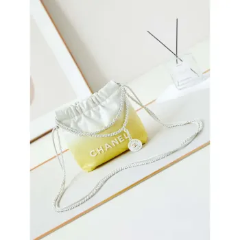 Chanel 22 Mini Handbag Patent Gradient Calfskin Lacquered Metal AS3980 White & Yellow