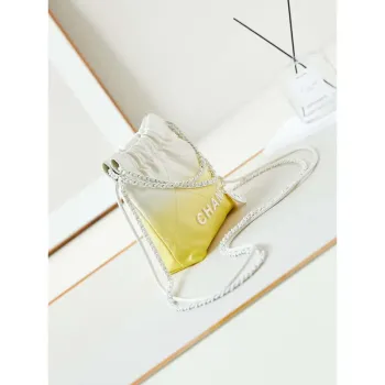 Chanel 22 Mini Handbag Patent Gradient Calfskin Lacquered Metal AS3980 White & Yellow