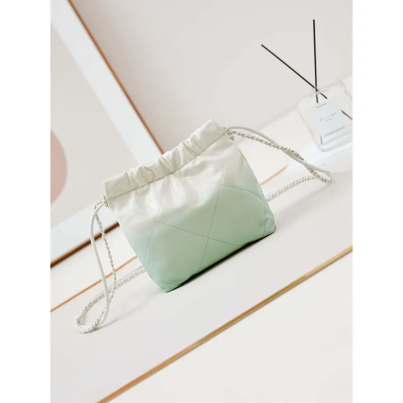 Chanel 22 Mini Handbag Patent Gradient Calfskin Lacquered Metal AS3980 White & Light Green