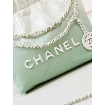 Chanel 22 Mini Handbag Patent Gradient Calfskin Lacquered Metal AS3980 White & Light Green