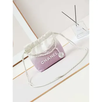 Chanel 22 Mini Handbag Patent Gradient Calfskin Lacquered Metal AS3980 White & Light Purple