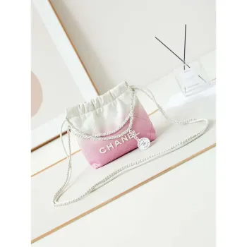Chanel 22 Mini Handbag Patent Gradient Calfskin Lacquered Metal AS3980 White & Light Pink