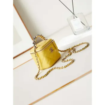 Chanel AP3805 Mini Clutch Lambskin Vanity Box bag With Pearl handle Yellow