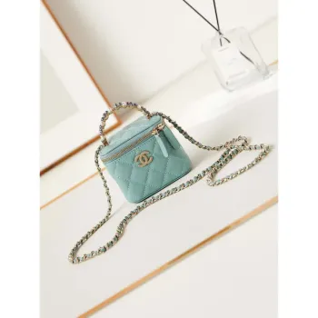 Chanel AP3805 Mini Clutch Lambskin Vanity Box bag With Pearl handle Green