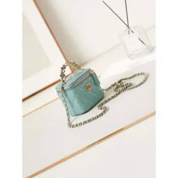 Chanel AP3805 Mini Clutch Lambskin Vanity Box bag With Pearl handle Green