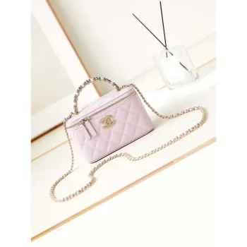 Chanel AP3804 Clutch Lambskin Vanity Box bag With Pearl handle Pink