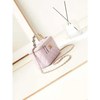 Chanel AP3804 Clutch Lambskin Vanity Box bag With Pearl handle Pink