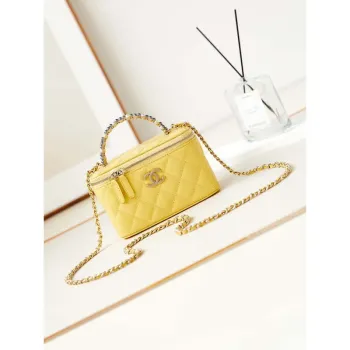 Chanel AP3804 Clutch Lambskin Vanity Box bag With Pearl handle Yellow