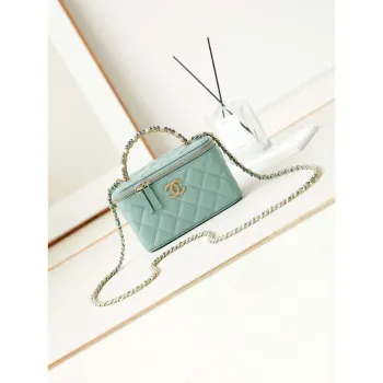 Chanel AP3804 Clutch Lambskin Vanity Box bag With Pearl handle Green