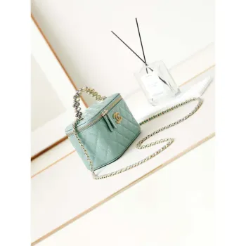 Chanel AP3804 Clutch Lambskin Vanity Box bag With Pearl handle Green