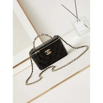 Chanel AP3804 Clutch Lambskin Vanity Box bag With Pearl handle Black